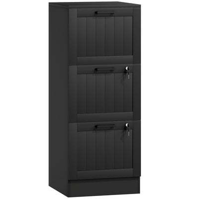 HOMCOM 3 Drawer Filing Cabinet with Lock, Office Storage Cabinet with Adjustable Hanging Bars for A4 Letter Size Files, Black 
