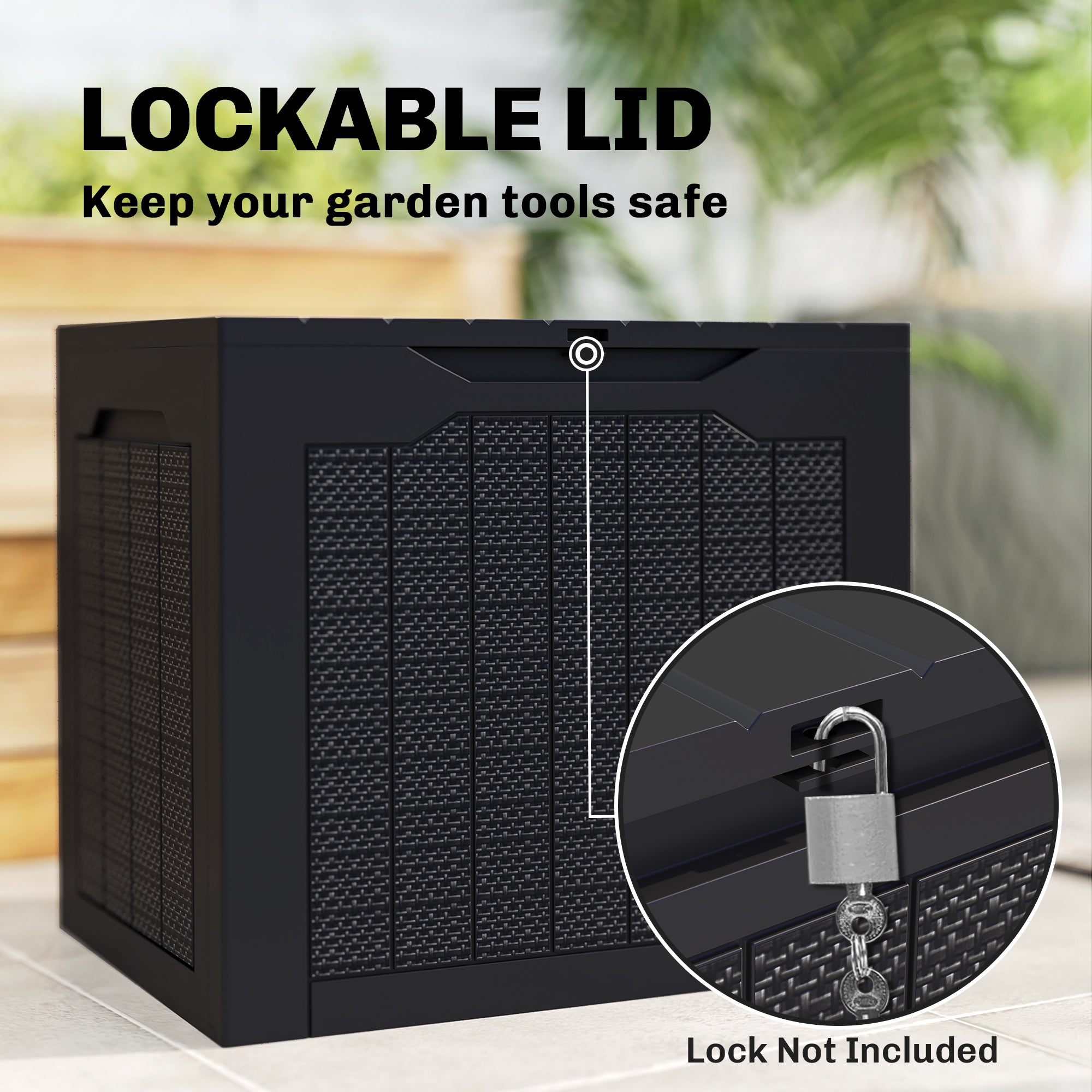 Outsunny 93L Plastic Garden Storage Box, Outdoor Storage Box with Handles, Waterproof Outdoor Storage Container, Black 