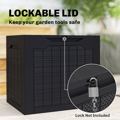 Outsunny 93L Plastic Garden Storage Box, Outdoor Storage Box with Handles, Waterproof Outdoor Storage Container, Black 