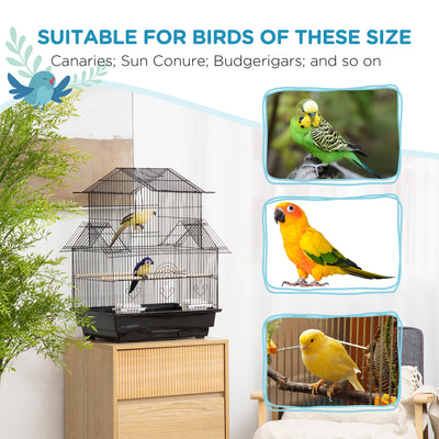 PawHut Metal Bird Cage with Plastic Swing Perch Food Container Tray Handle for Finch Canary Budgie 43.5 x 33 x 63 cm, Black 