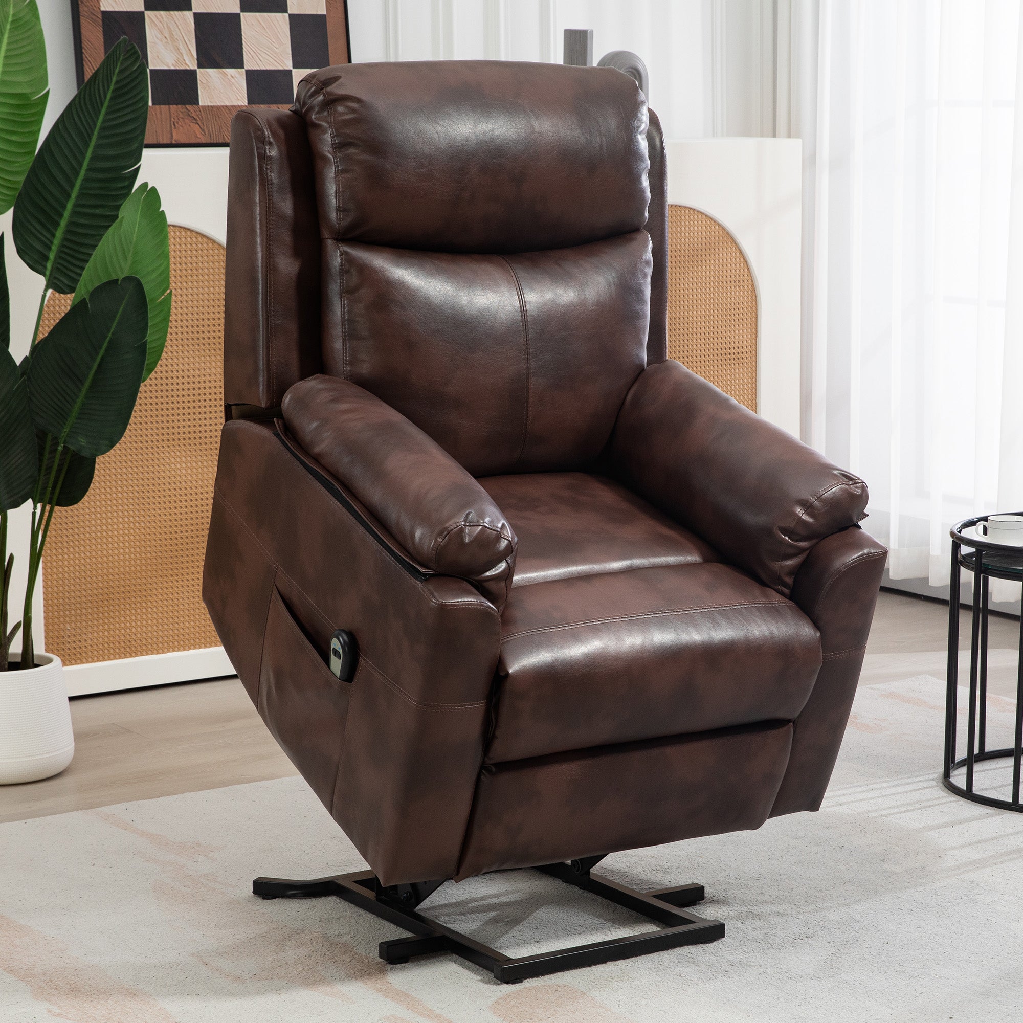 HOMCOM Faux Leather 70\'c2\'b0 Electric Riser Recliner Chair, Dark Brown