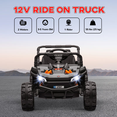 AIYAPLAY 12V Battery Powered Ride on Truck w/ Remote, Four Suspension Wheels, Horn, Lights, Music, USB, for Ages 3-5 Years, Black 