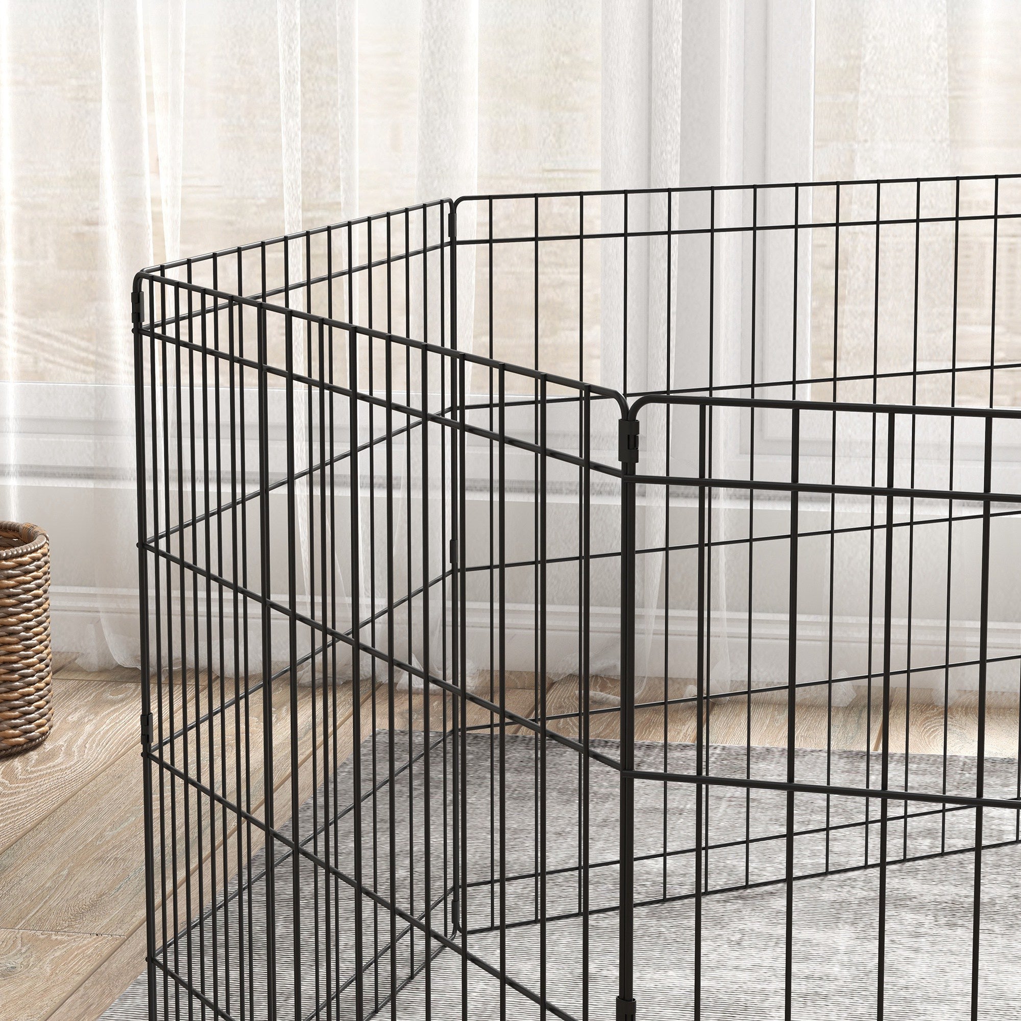 PawHut Dog Playpen, Puppy Pen, Eight-Panel Metal Fence, for Small Dogs, Indoors, Outdoors - Black 