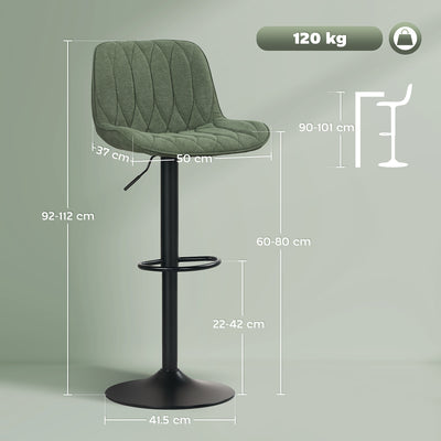 HOMCOM Set of Two Linen-Look Bar Stools - Green 