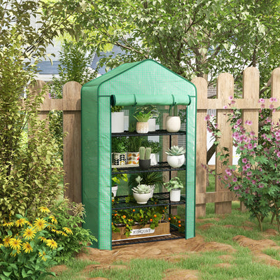 Outsunny Four-Tier Mini Greenhouse, with Reinforced Plastic Cover 