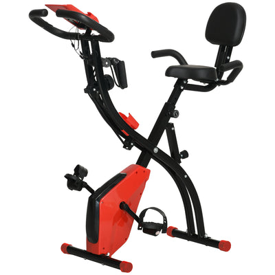 HOMCOM 2-in-1 Folding Exercise Bike with 8-Level Magnetic Resistance, Arm Resistance Band, Pulse Sensor, Red 