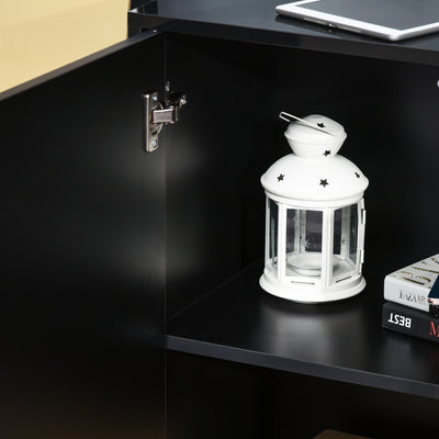 HOMCOM High Gloss Side Cabinet, Push-Open Design with 2 Drawers and 2 Cabinets for Living Room, 74H x 117W x 36Dcm, Black 
