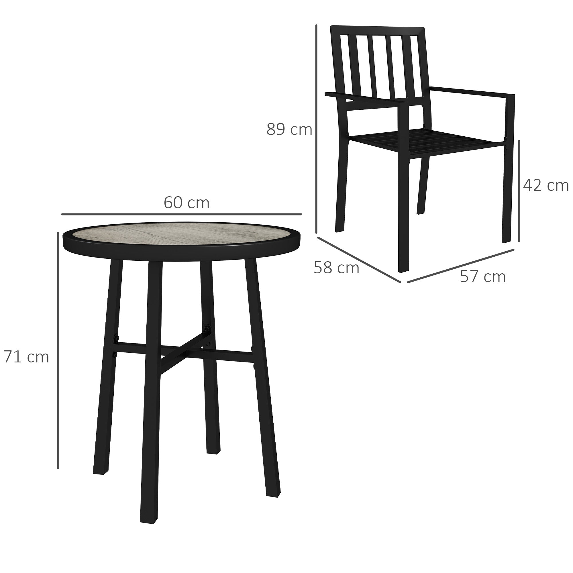 Outsunny 3 Piece Patio Bistro Set with Plastic Top, 2 Stackable Chairs, Galvanised Steel Frame, Grey 