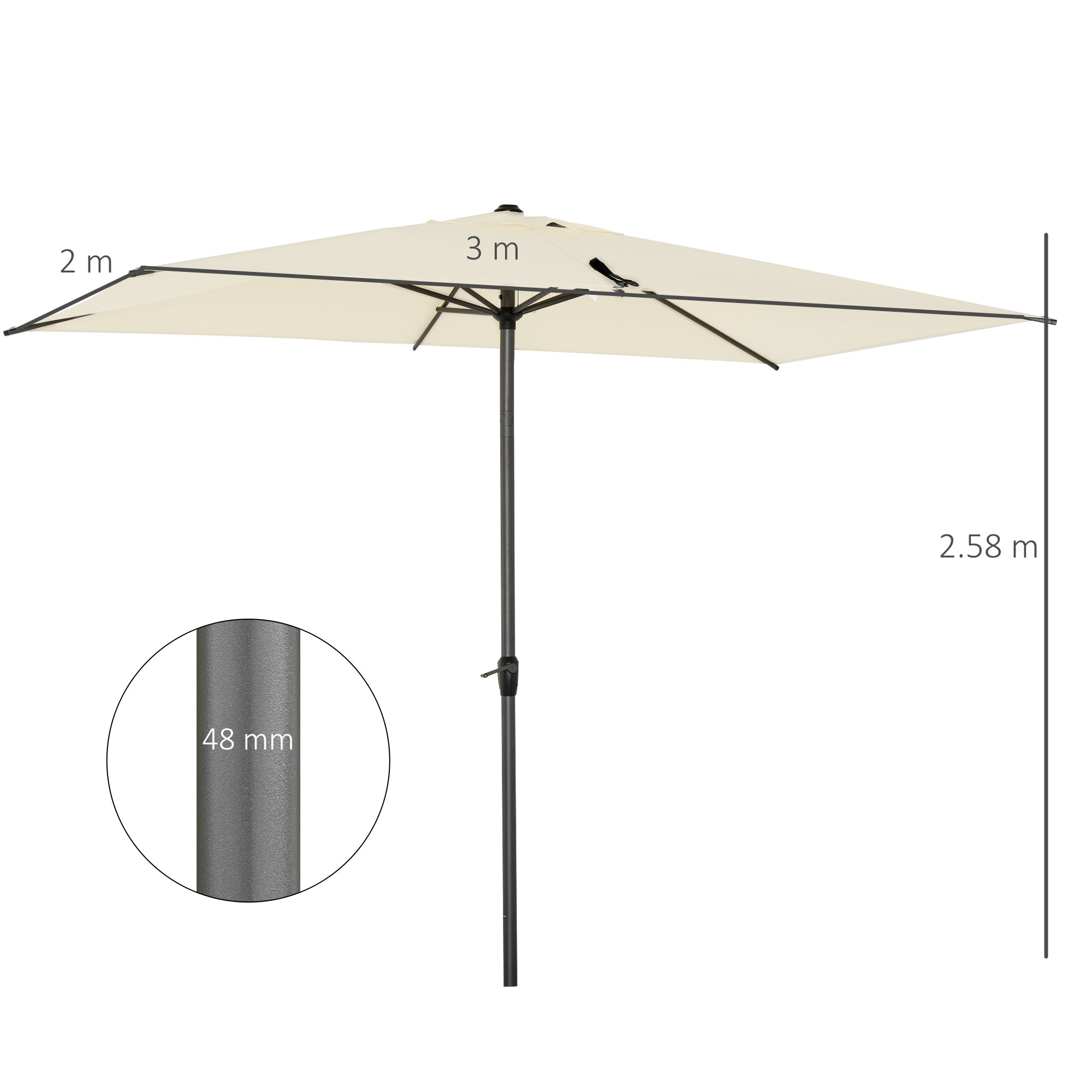 Outsunny 3 x 2m Garden Parasol Umbrella, Outdoor Market Table Umbrella with Aluminium Pole & Crank, Rectangular Tilting Parasol Sun Shade Canopy, Beige 