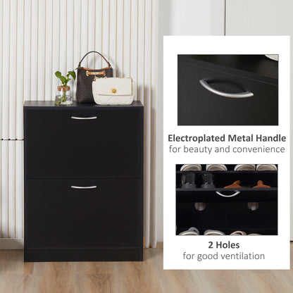 HOMCOM 2 Drawer Shoe Cabinet, Narrow Shoe Storage Cabinet with Flip Doors and Adjustable Shelves, Slim Shoe Cupboard for 12 Pairs of Shoes for Entryway, Hallway, Black 