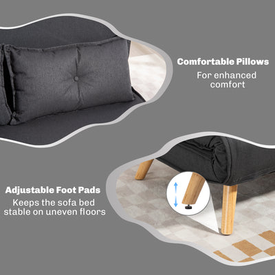 HOMCOM Two-Seater Linen-Look Sofa Bed - Charcoal Grey 