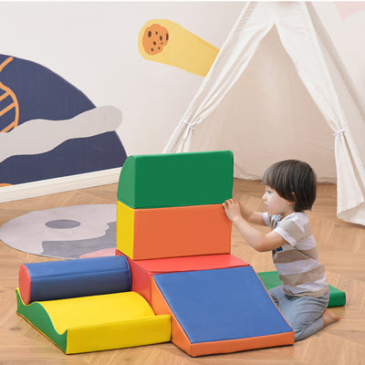 HOMCOM Soft Play Set, 7 Piece Soft Foam Blocks, Toddler Climb and Crawl Activity Play Set for 1-3 Years, Soft Play Equipment for Building and Stacking, Educational Play, Red 