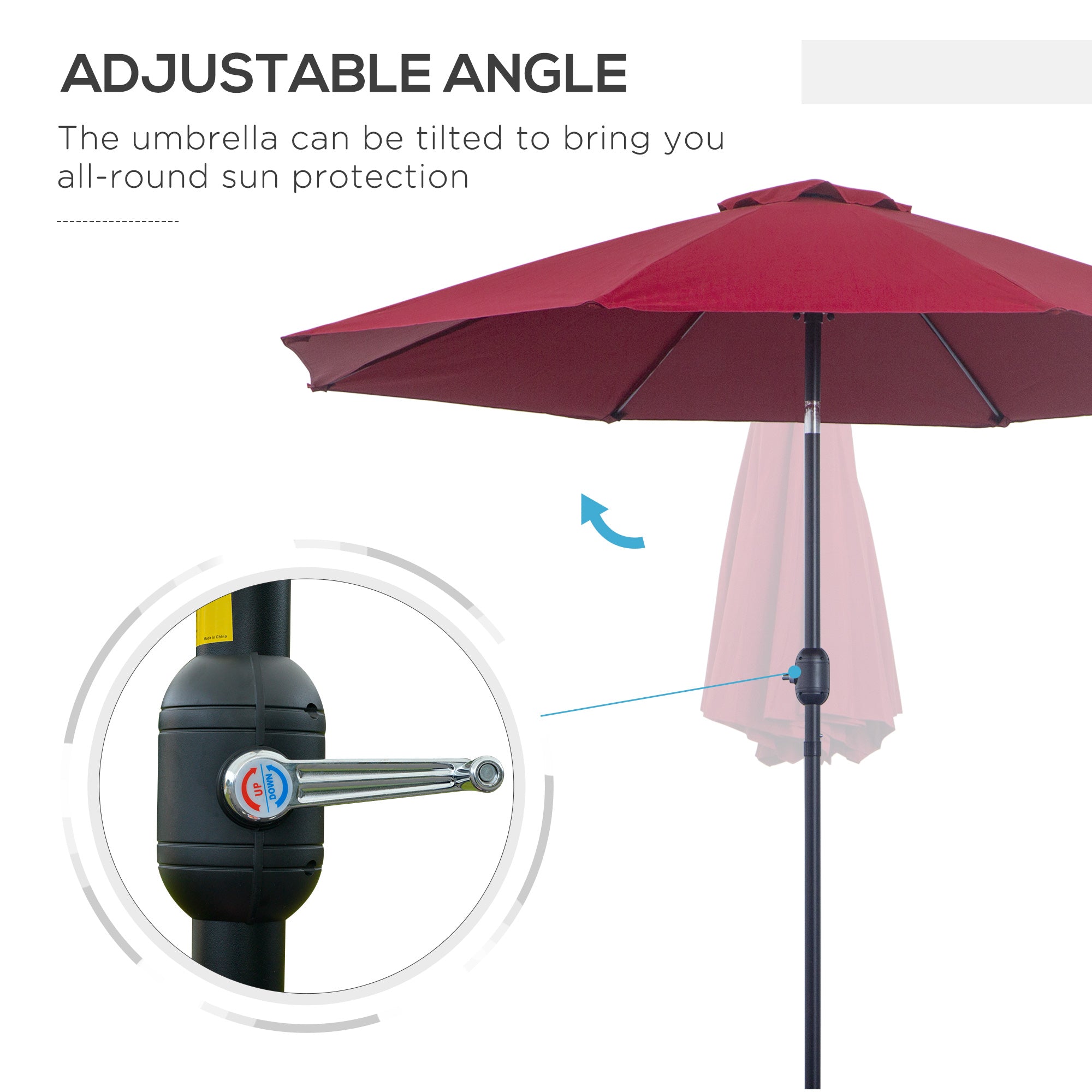 Outsunny 2.7M Garden Parasol Umbrella with Glass Fibre Ribs and Aluminium Frame, Tilting Sun Shade Shelter Canopy, Wine Red 