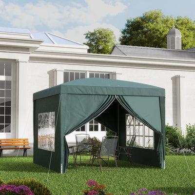 Outsunny 3 x 3m Pop Up Gazebo, Wedding Party Canopy Tent Marquee with Carry Bag and Windows, Green 