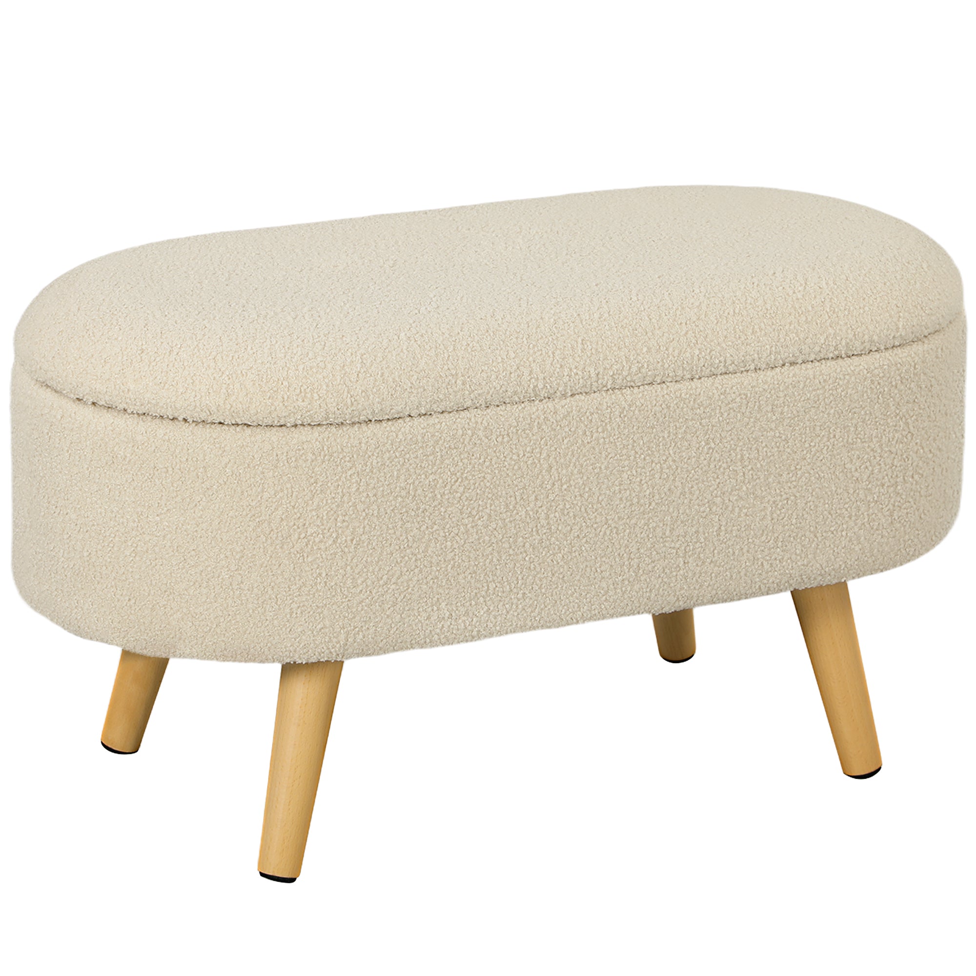 HOMCOM Teddy Fleece Storage Ottoman - Cream White 
