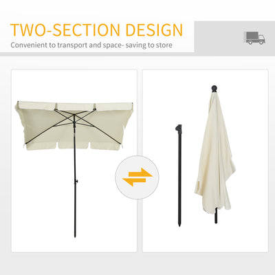 Outsunny Garden Parasol Umbrella, Outdoor Market Table Umbrella with Ruffles & Aluminium Pole, Rectangular Tilting Parasol Sun Shade Canopy, 2 x 1.3m, Cream White 