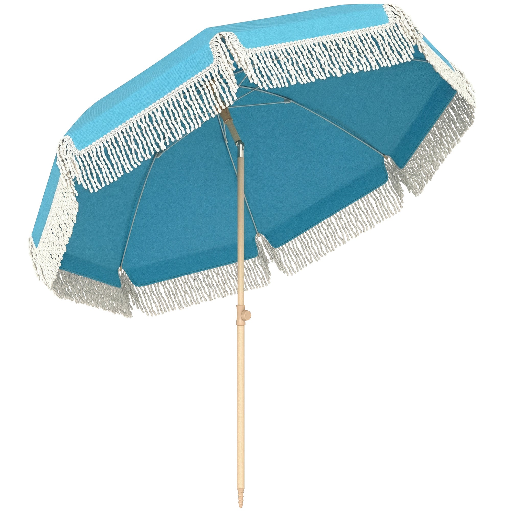 Outsunny 1.7 m Beach Umbrella with Sand Anchor, 30° Tilting Fringed Beach Garden Parasol with Adjustable Height, Grey 