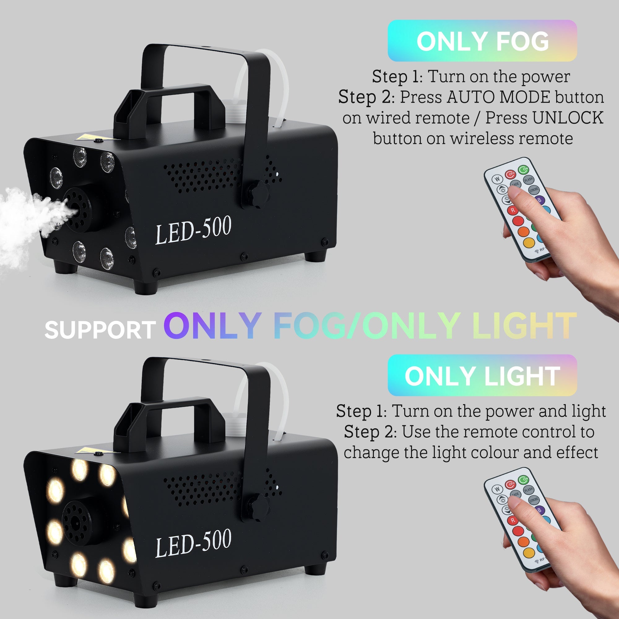 HOMCOM Smoke Machine with 3 RGB LED Lights with 13 Colours and 4 Effects, 450W 2000CFM Fog Machine with Wired and Wireless Remote Controls for Halloween Christmas Wedding Party Disco Dj Stage Effect 