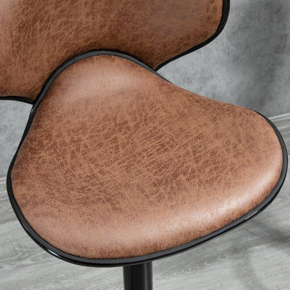 HOMCOM Bar Stool Set of 2 Microfiber Cloth Adjustable Height Armless Chairs with Swivel Seat, Brown