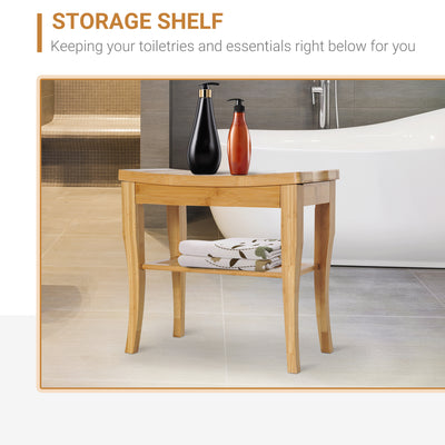 HOMCOM 45cm 2-Tier Slatted Shower Bench Storage Seat w/ 4 Legs Comfortable Safe Bathroom Stool Spa Bath Organiser 