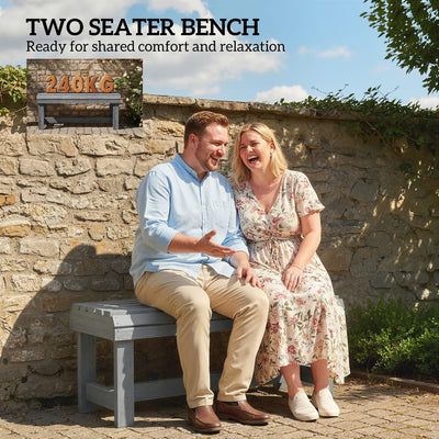 Outsunny Wooden Outdoor Bench, 2 Seater Garden Bench, Backless Patio Bench with Slatted Curved Seat, Grey Embossed Finish 