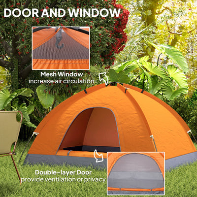 Outsunny 2 Person Camping Tent, Dome Tent with Zipped Doors, Storage Pocket, Portable Handy Bag, Orange 