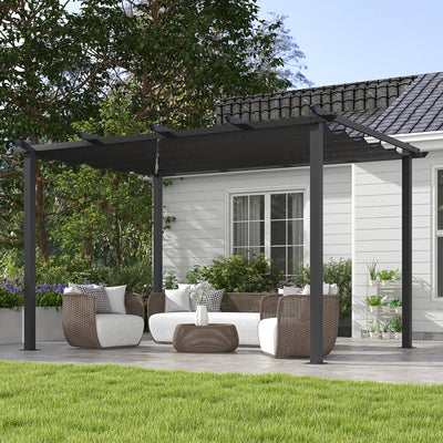 Outsunny 3 x 4m Aluminium Pergola, with Retractable Roof - Dark Grey 