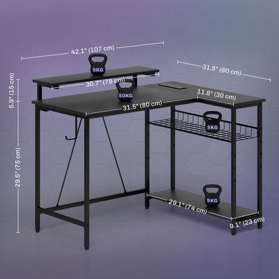 HOMCOM Reversible 'L' LED Light Gaming/Work Desk - Black 