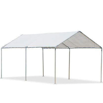 Outsunny 3 x 6m Heavy Duty Carport Garage Car Shelter Galvanized Steel Outdoor Open Canopy Tent Water UV Resistant Waterproof, White 