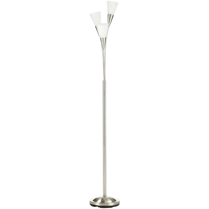 HOMCOM 3-Light Upright Floor Lamps for Living Room, Modern Standing Lamp for Bedroom with Steel Base, Bulb not Included, Silver 
