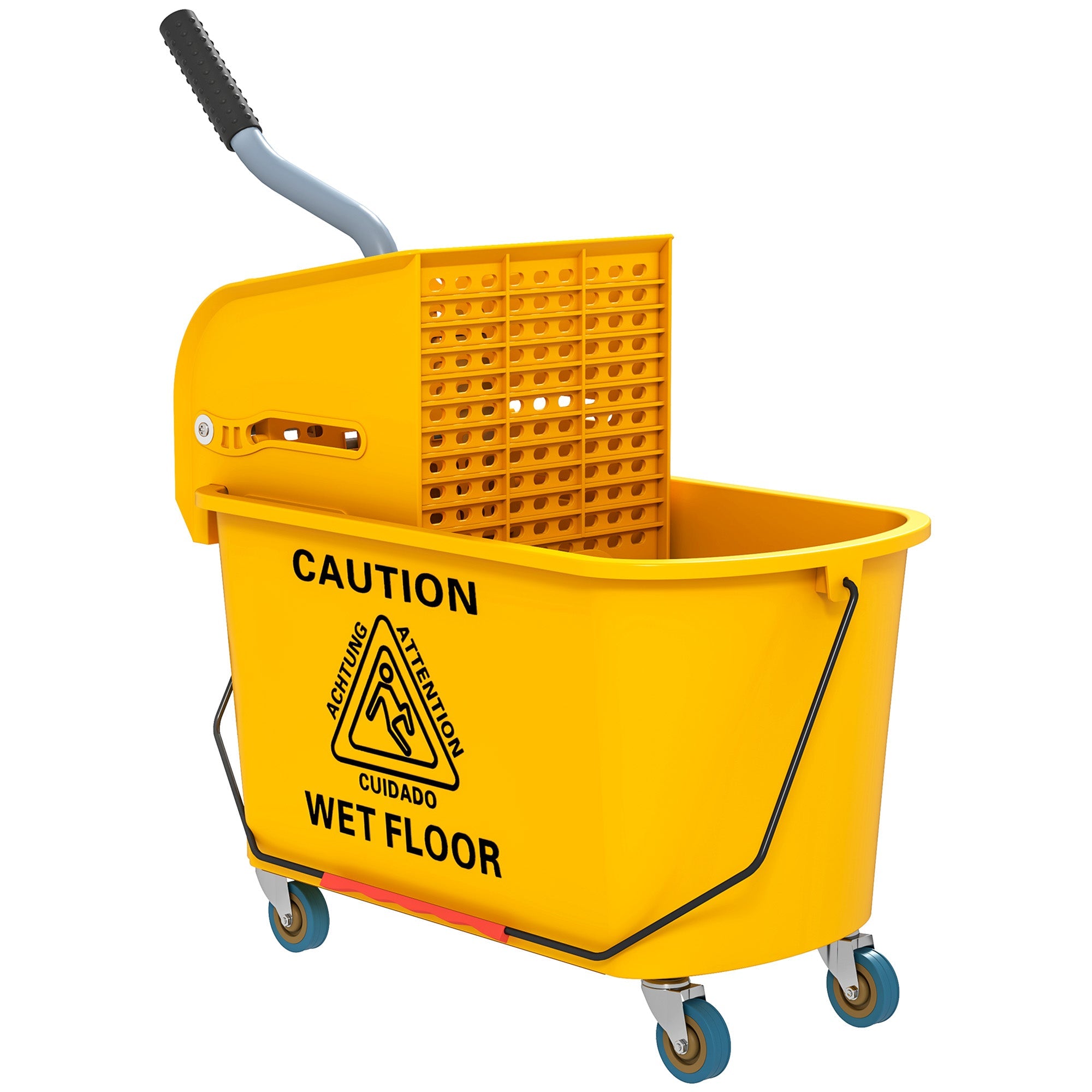 HOMCOM Mop Bucket with Wringer Set on Wheels for Floor Cleaning, 20 Litre Side Press Wringer with Handle and Mop, Yellow 