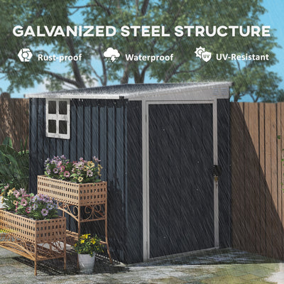 Outsunny 4 x 6ft Garden Metal Shed, Outdoor Storage Shed with Window, 2 Vents and Lockable Door for Garden, Patio, Dark Grey 