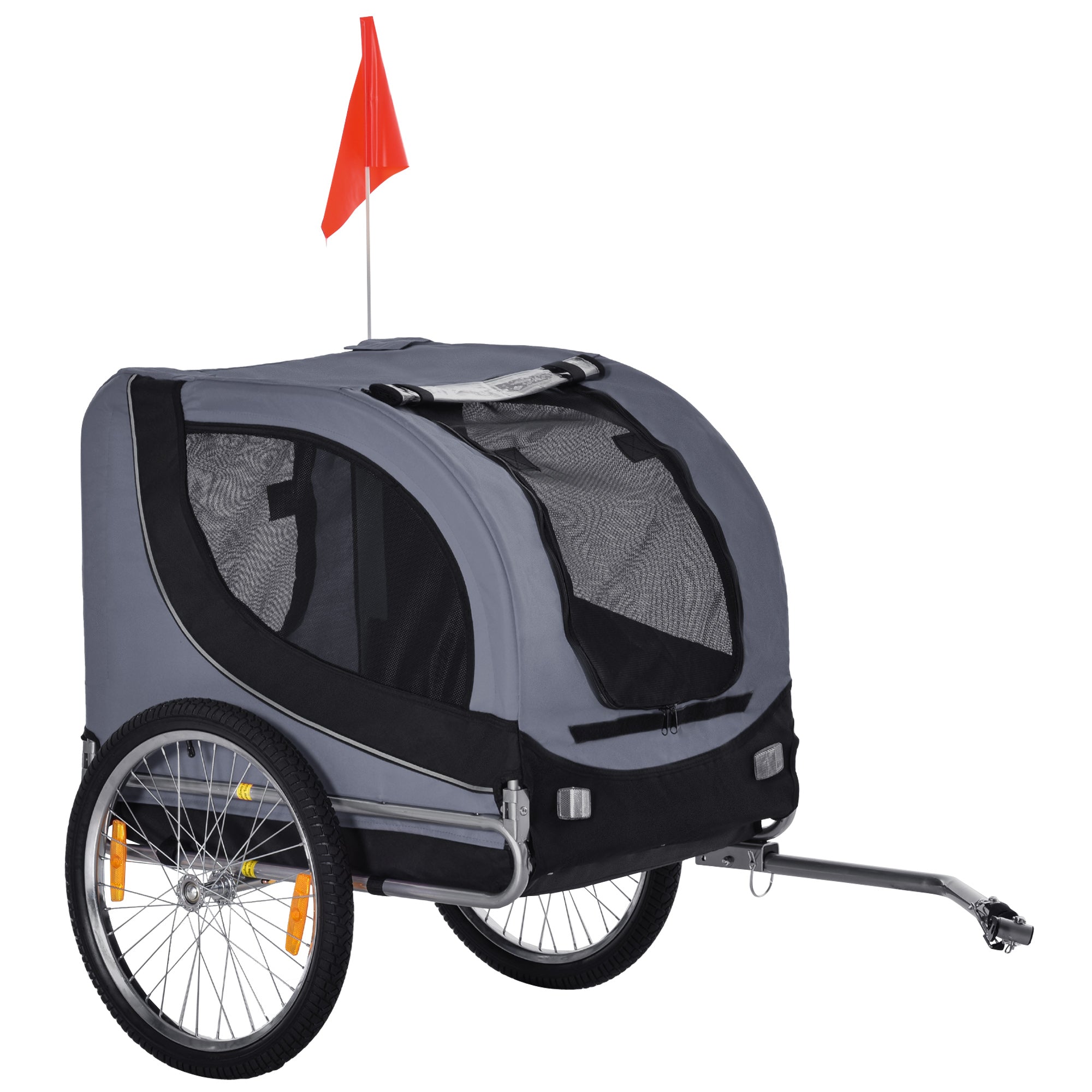 PawHut Steel Dog Bike Trailer Pet Cart Carrier for Bicycle Kit Water Resistant with Hitch Coupler Travel Grey and Black 