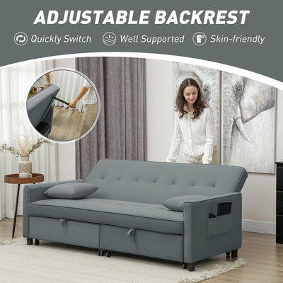 HOMCOM Three-Person Velvet-Feel Sofa Bed - Grey 