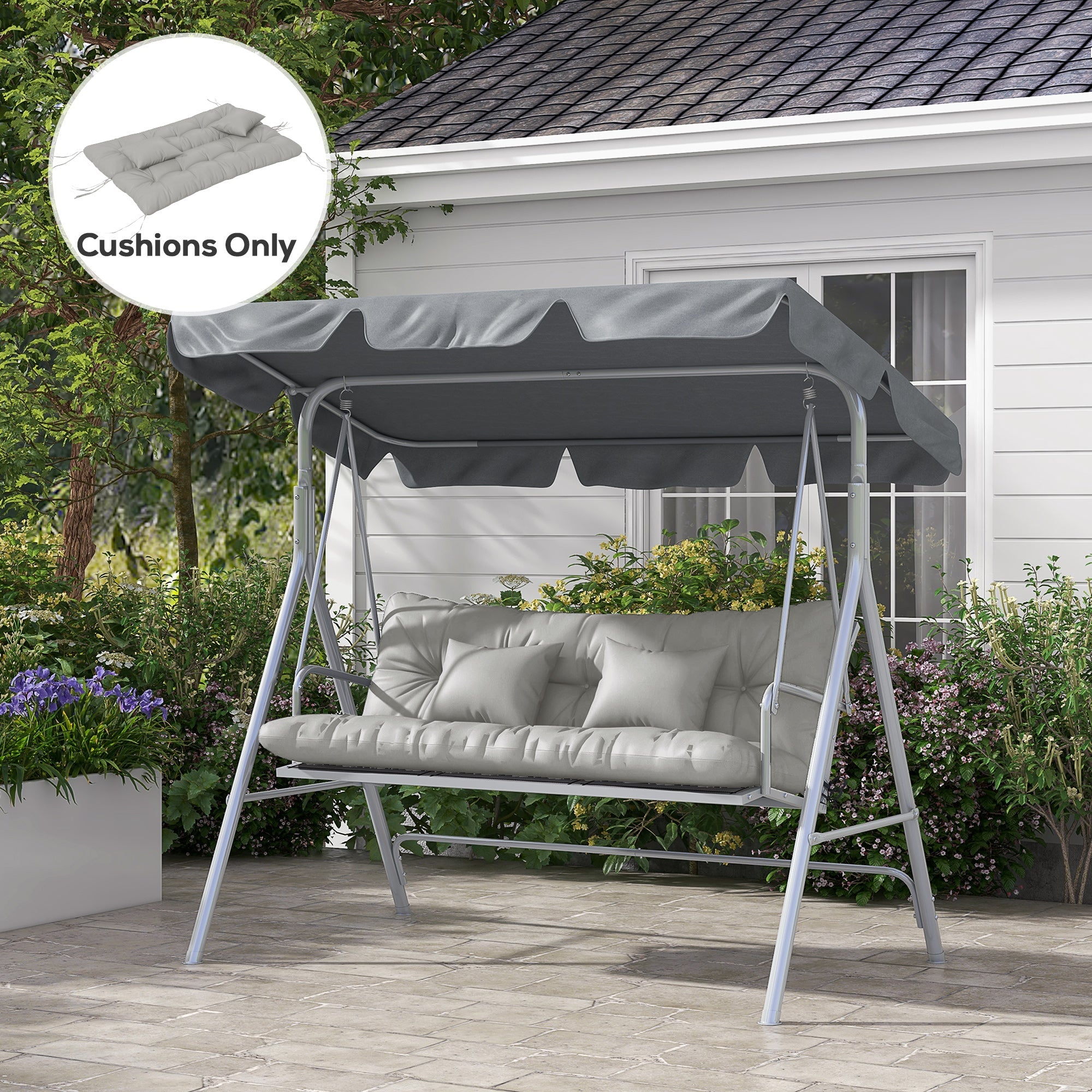 Outsunny Back and Seat Cushion Replacement with 2 Pillows, Patio Chair Cushions Set with Ties, Light Grey 