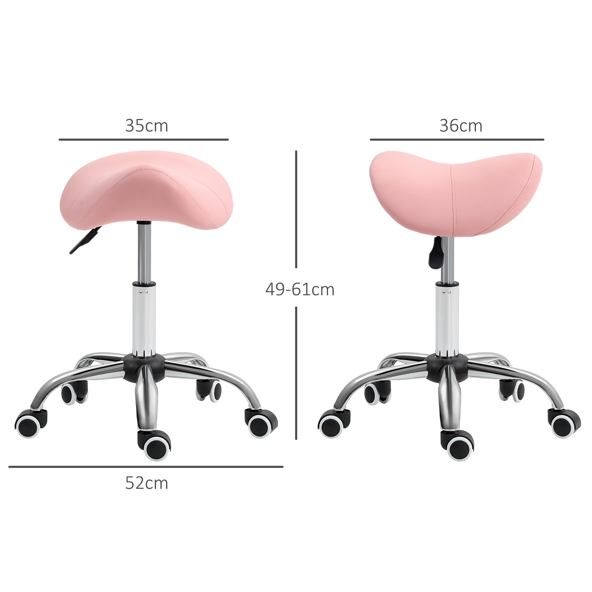 HOMCOM Saddle Stool, Height Adjustable Salon Chair for Massage Spa, Faux Leather, Pink 