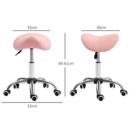 HOMCOM Saddle Stool, Height Adjustable Salon Chair for Massage Spa, Faux Leather, Pink 