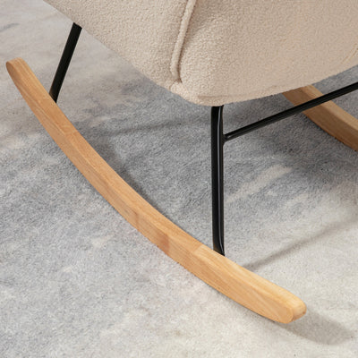 HOMCOM Berber Fleece Nursery Glider Rocker for Nursing, Wingback Rocking Chair for Living Room, Beige 