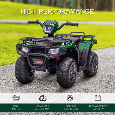 HOMCOM 12V Kids Quad Bike with Forward, Reverse Functions, Ride-On ATV w/ Music, LED, Headlights, for Ages 3-5 Years - Green 