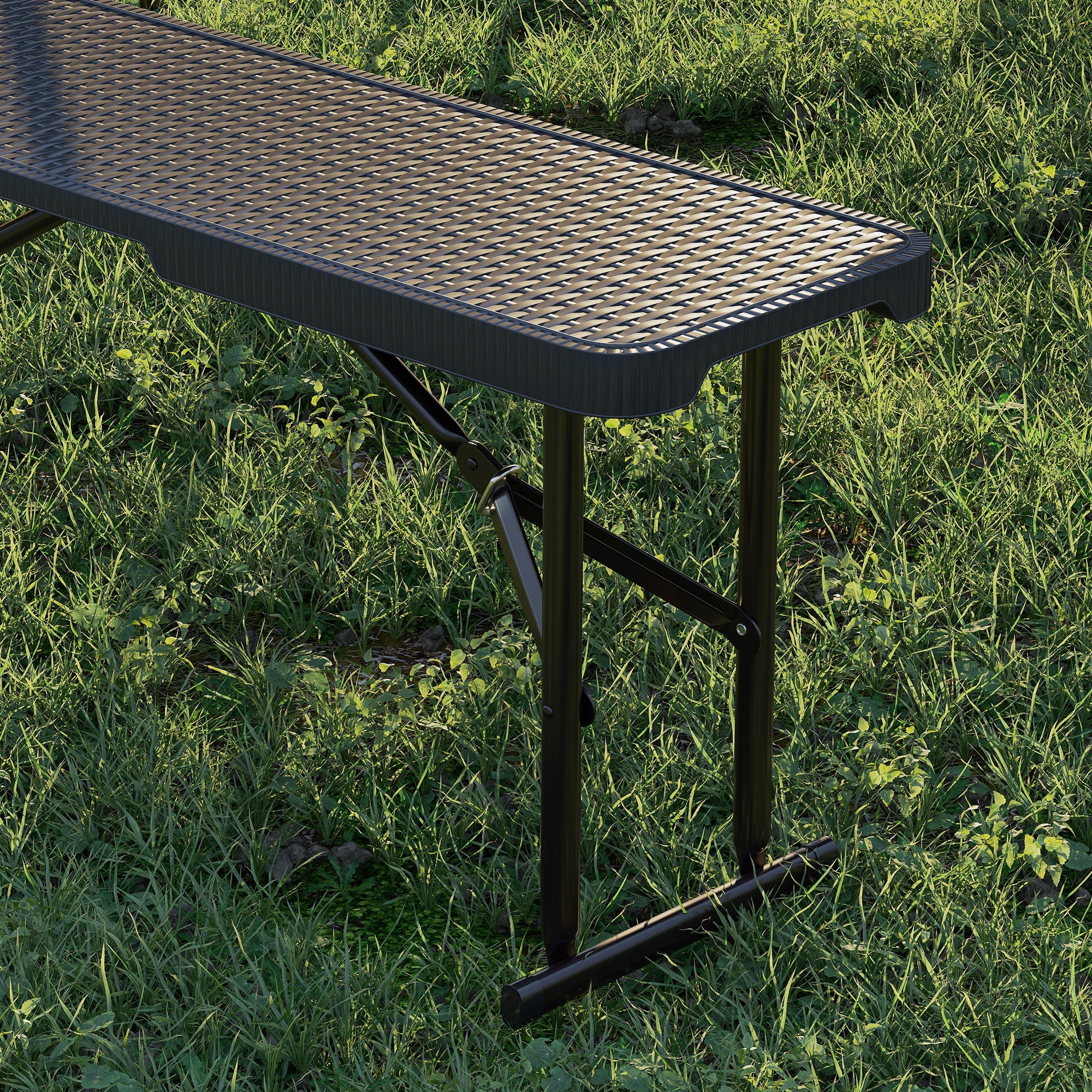 Outsunny Folding Picnic Table and Bench Set, Rattan Effect Portable Camping Table and Chairs with Carrying Handles for Indoor Outdoor, Dining, Camping, Picnic, BBQ, Party, Black 