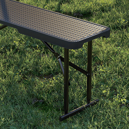 Outsunny Folding Picnic Table and Bench Set, Rattan Effect Portable Camping Table and Chairs with Carrying Handles for Indoor Outdoor, Dining, Camping, Picnic, BBQ, Party, Black 