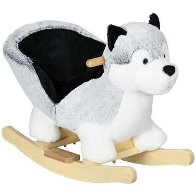 HOMCOM Baby Rocking Horse, Husky-Designed Plush Rocking Animal, with Sounds, Seatbelt, for Ages 18-36 Months - Grey 