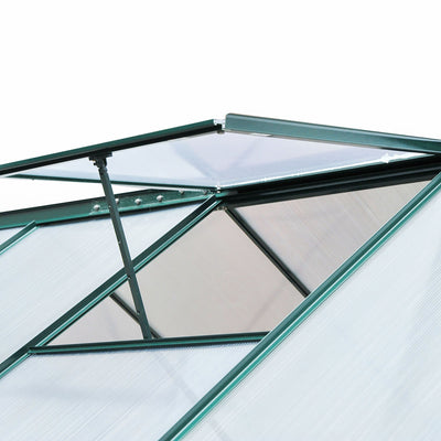 Outsunny 6 x 8ft Polycarbonate Greenhouse, Large Walk-In Green House with Slide Door and Window, Garden Plants Grow House with Aluminium Frame and Foundation, Dark Green 