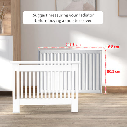 HOMCOM Slatted Radiator Cover Painted Cabinet MDF Lined Grill in White (152L x 19W x 81H cm) 