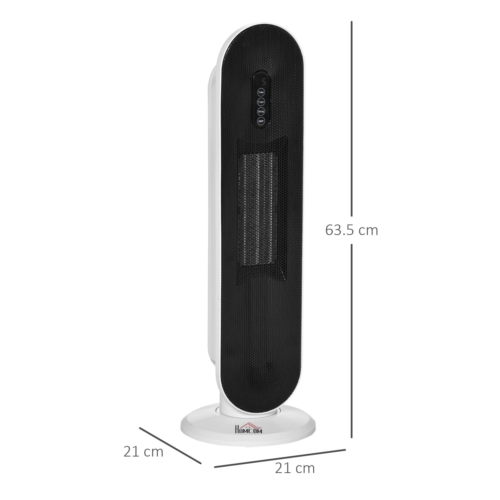 HOMCOM Ceramic Space Heater, Indoor Tower Heater with 2 Heat, Oscillation, Remote Control, Timer, Tip-Over & Overheating Protection, 1200W/2000W, White 
