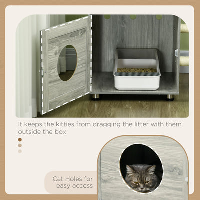 PawHut Enclosed Cat Litter Box with Cat House, Cat Bed, Scratching Posts, Platforms, for Indoor Cats - Grey 