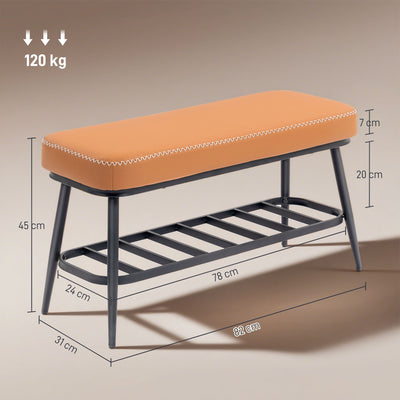HOMCOM PU Leather Shoe Storage Bench - Brown 