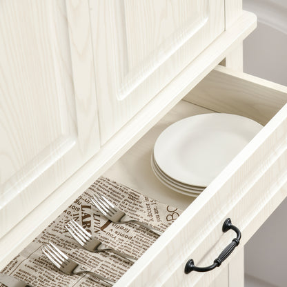 HOMCOM Kitchen Cupboard with 4 Doors, Freestanding Storage Cabinet with Wide Drawer and Shelves for Living Room, 180cm, White Wood Grain