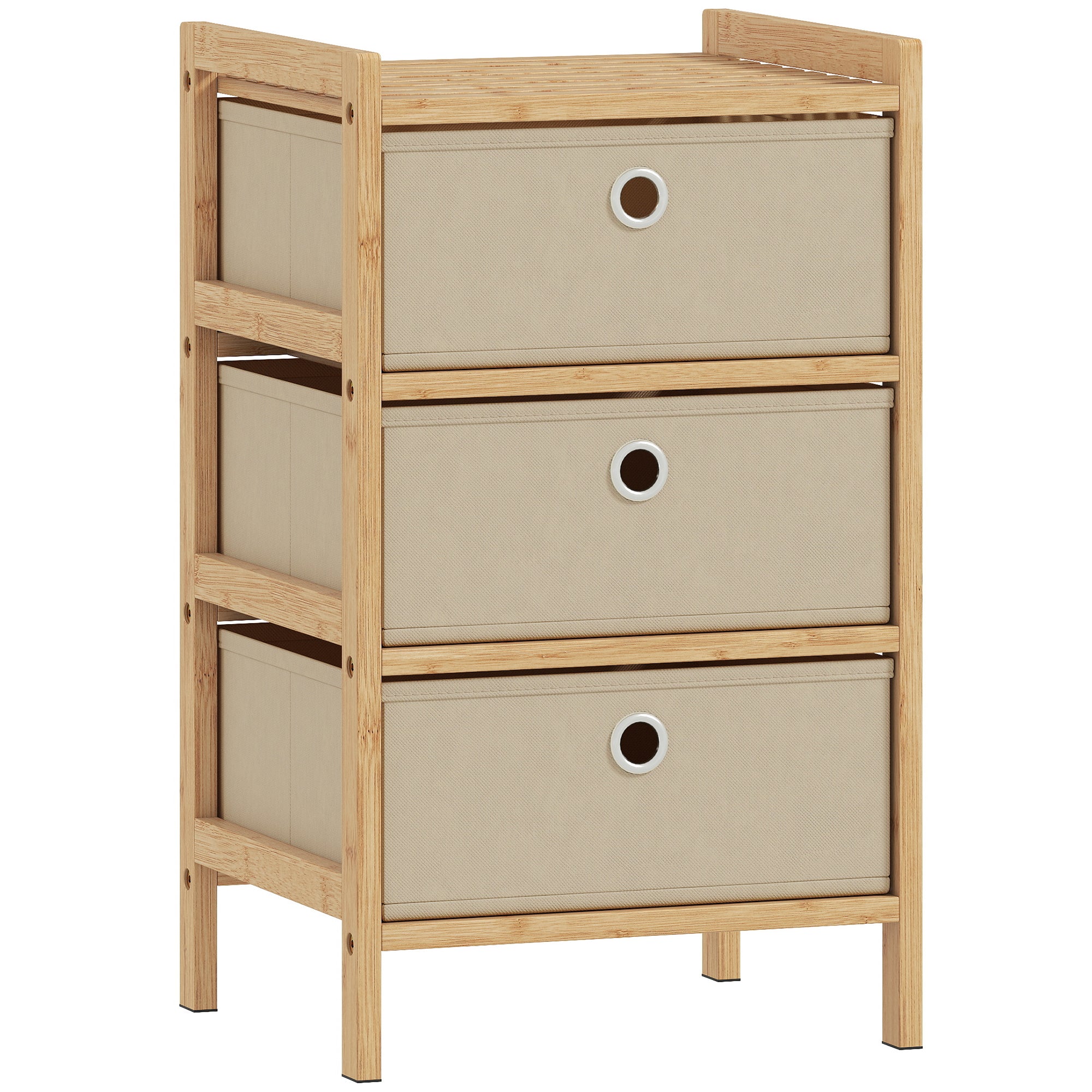 HOMCOM Chest of Drawers, 3 Fabric Drawers Narrow Dresser with Bamboo Frame, Cream White 