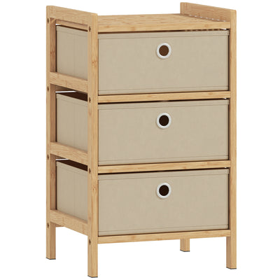 HOMCOM Chest of Drawers, 3 Fabric Drawers Narrow Dresser with Bamboo Frame, Cream White 